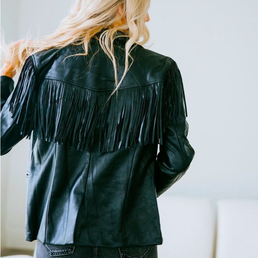Get the look: Faux leather Fringe Jacket